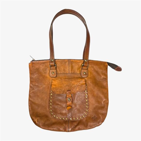Brown leather studded tote bag - Picture 1 of 8